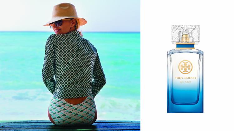Tory Burch press photo and Bel Azur flacon