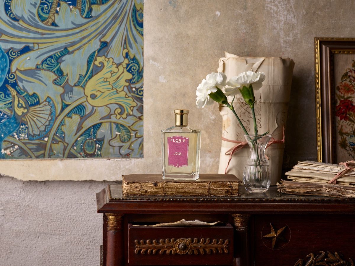 A bottle of Wilde by Floris stood on an antique looking table